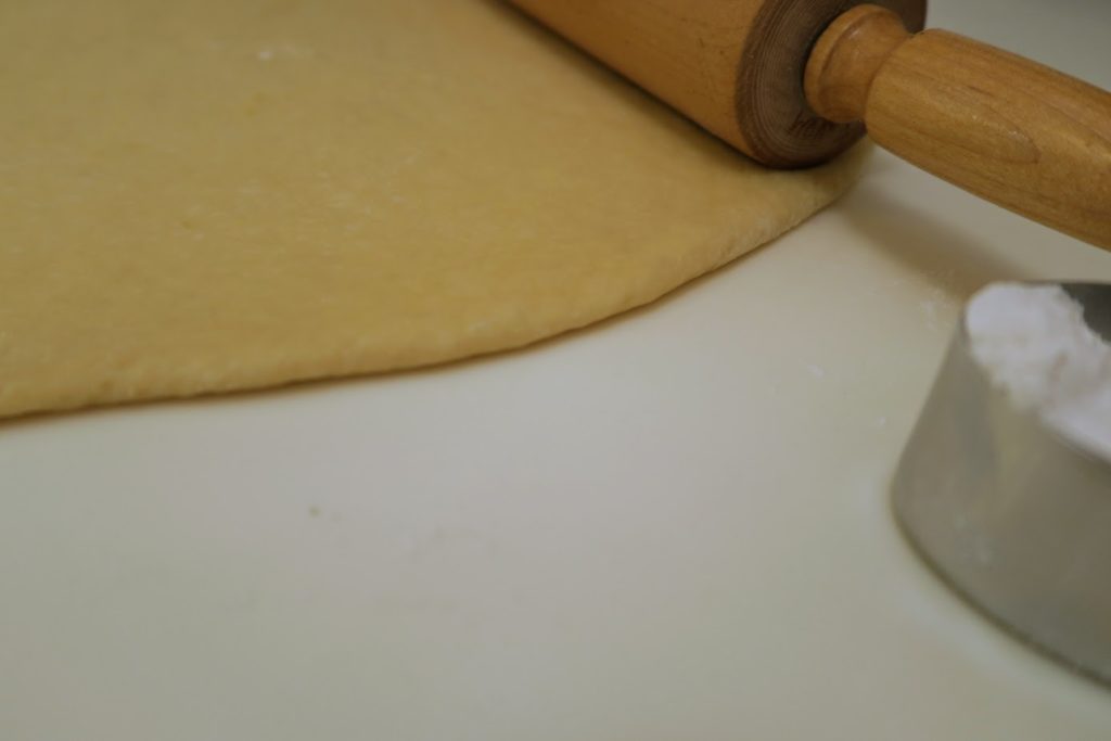 The rolled out dough - less than about ¼ inch thick