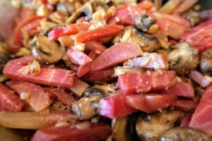 Beets and mushrooms combined with garlic