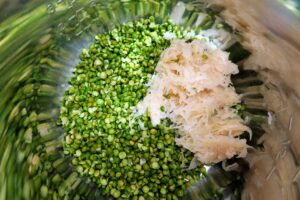 Dried peas and sauerkraut getting ready to cook in the Instant Pot